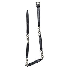 Michael Kors Genuine Black Leather Belt Silver Chain Women's Size Small 37"